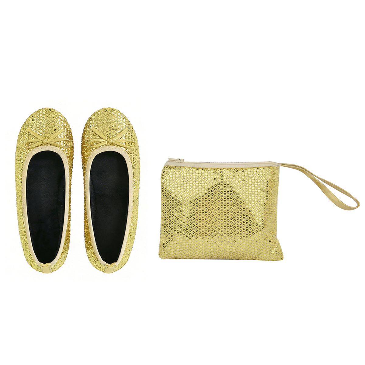 Rolly Flats-Women's Foldable Ballet Flats, Travel & Wedding Shoes, Fit in Your Purse-Gold Sequin