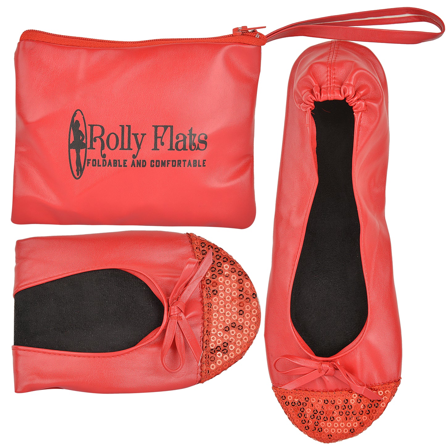 Rolly Flats-Women's Foldable Ballet Flats, Travel & Wedding Shoes, Fit in Your Purse-Red Sequin Tip
