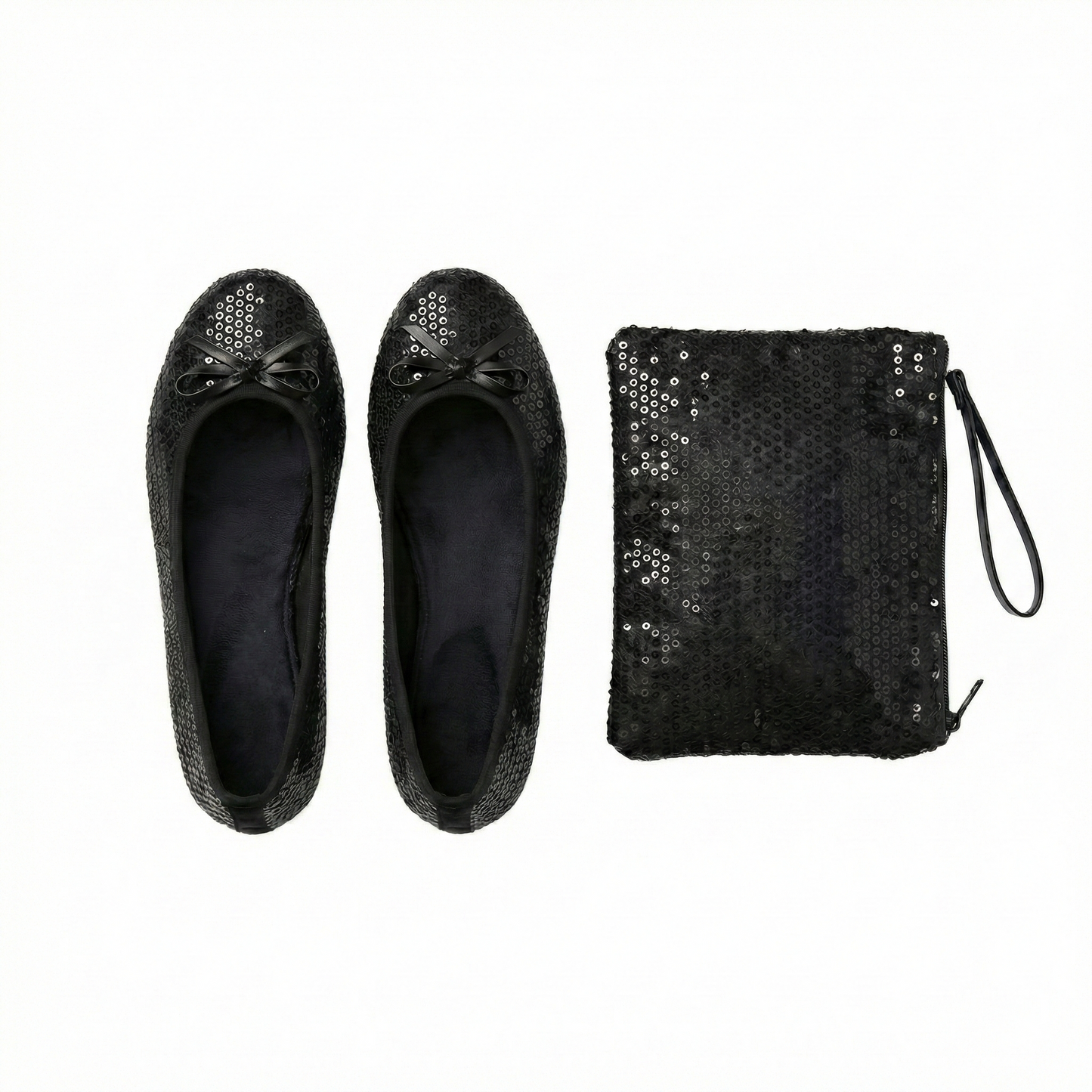 Rolly Flats-Women's Foldable Ballet Flats, Travel & Wedding Shoes, Fit in Your Purse + Tote-Black Sequin