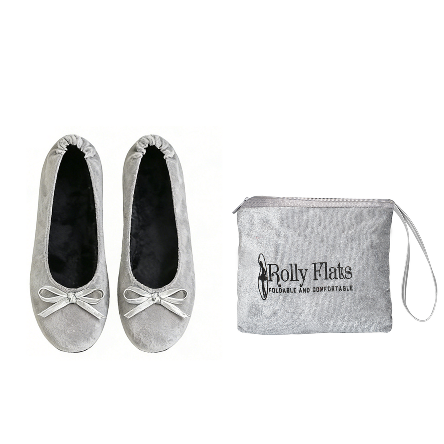 Rolly Flats-Women's Foldable Ballet Flats, Travel & Wedding Shoes, Fit in Your Purse-Light Grey Velvet