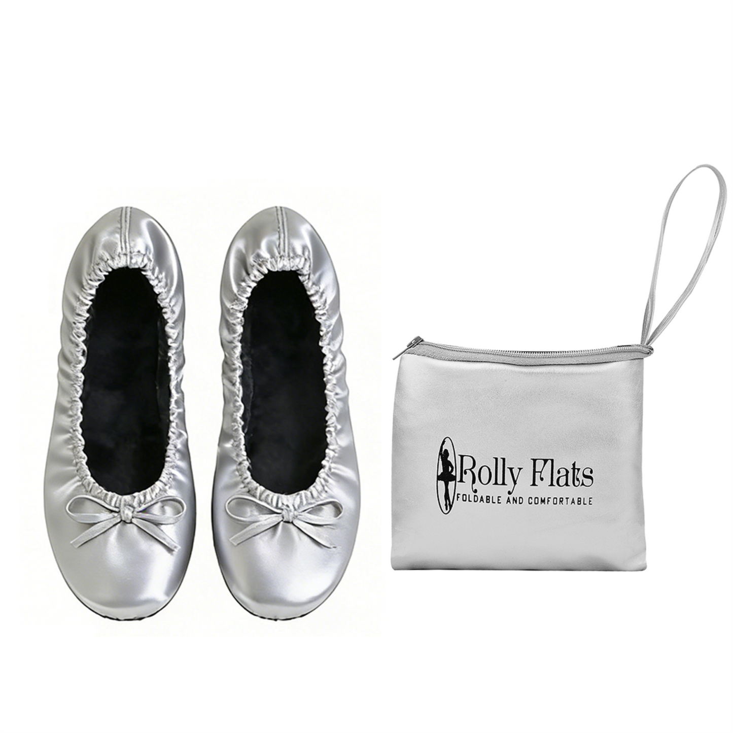 Rolly Flats-Kids's Portable Foldable Ballet Flats Shoes Pumps Roll Up Slippers with Travel Pouch Bag-Silver