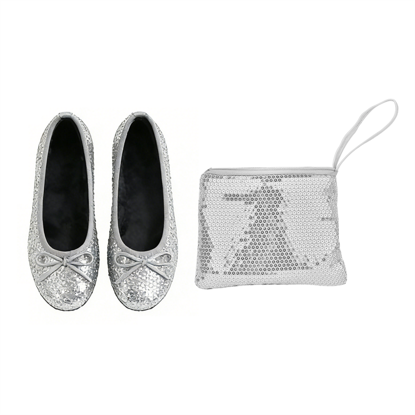 Rolly Flats-Women's Foldable Ballet Flats, Travel & Wedding Shoes, Fit in Your Purse-Silver Sequin