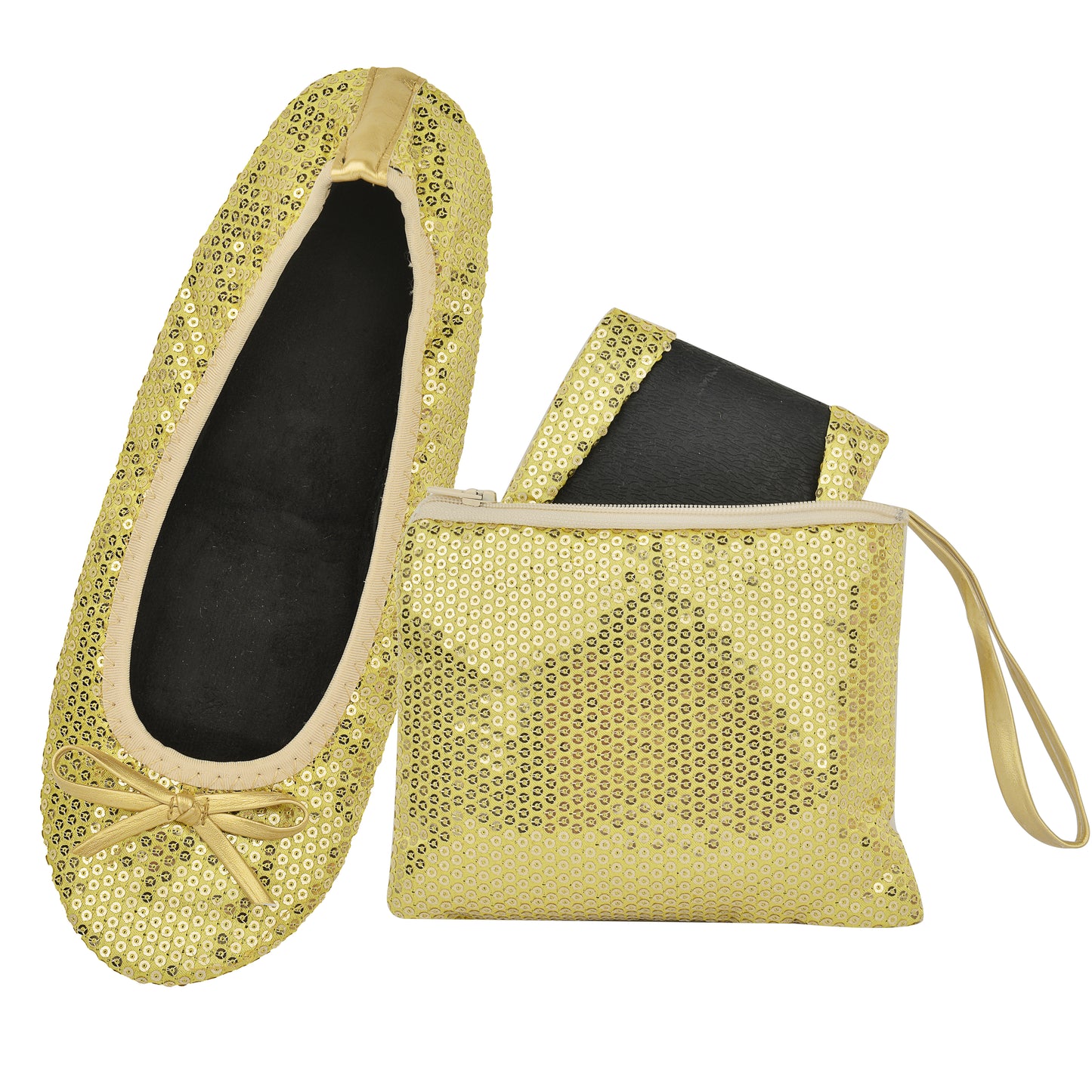 Rolly Flats-Women's Foldable Ballet Flats, Travel & Wedding Shoes, Fit in Your Purse-Gold Sequin