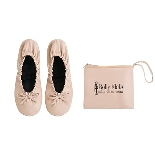 Rolly Flats-Women's Foldable Ballet Flats, Travel & Wedding Shoes, Fit in Your Purse-Nude