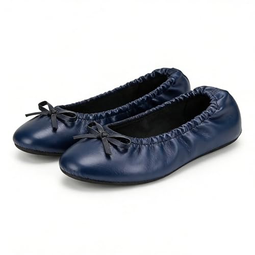 Rolly Flats-Women's Foldable Ballet Flats, Travel & Wedding Shoes, Fit in Your Purse-Navy Blue