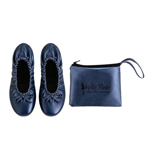 Rolly Flats-Women's Foldable Ballet Flats, Travel & Wedding Shoes, Fit in Your Purse-Navy Blue