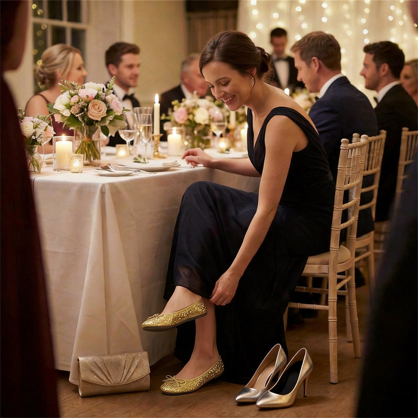 Rolly Flats-Women's Foldable Ballet Flats, Travel & Wedding Shoes, Fit in Your Purse-Gold Sequin