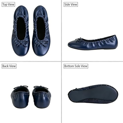 Rolly Flats-Women's Foldable Ballet Flats, Travel & Wedding Shoes, Fit in Your Purse-Navy Blue