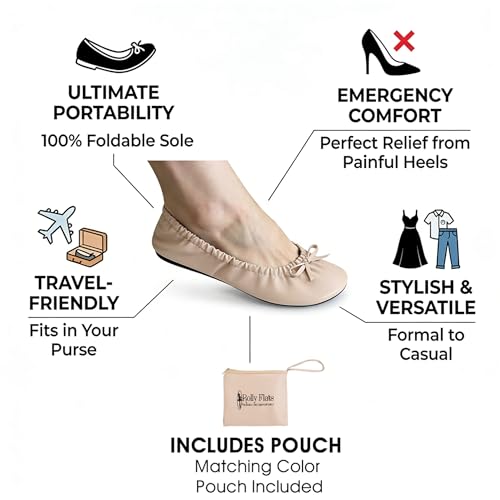 Rolly Flats-Women's Foldable Ballet Flats, Travel & Wedding Shoes, Fit in Your Purse-Nude