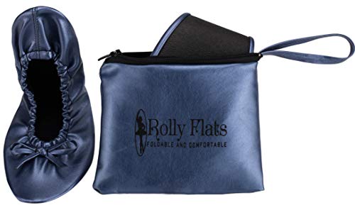 Rolly Flats-Women's Foldable Ballet Flats, Travel & Wedding Shoes, Fit in Your Purse-Navy Blue