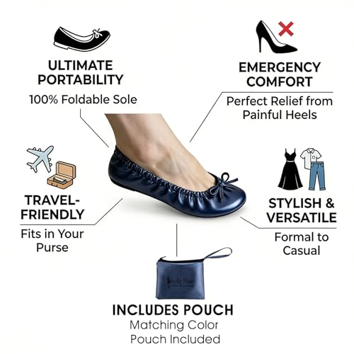 Rolly Flats-Women's Foldable Ballet Flats, Travel & Wedding Shoes, Fit in Your Purse-Navy Blue
