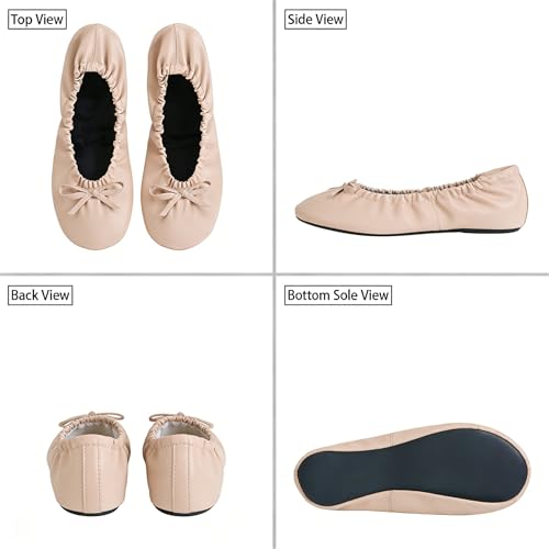 Rolly Flats-Women's Foldable Ballet Flats, Travel & Wedding Shoes, Fit in Your Purse-Nude