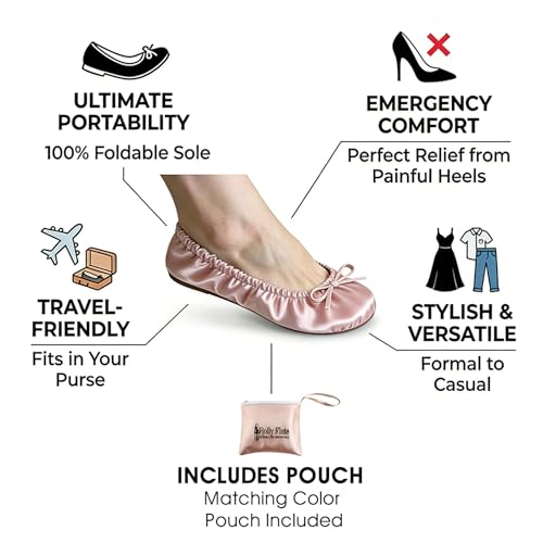 Rolly Flats-Women's Foldable Ballet Flats, Travel & Wedding Shoes, Fit in Your Purse-Rose Gold