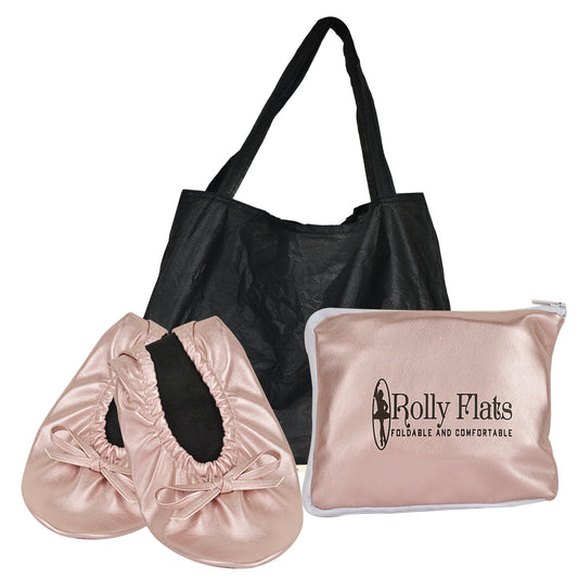 Rolly Flats-Women's Foldable Ballet Flats, Travel & Wedding Shoes, Fit in Your Purse + Tote-Rose Gold