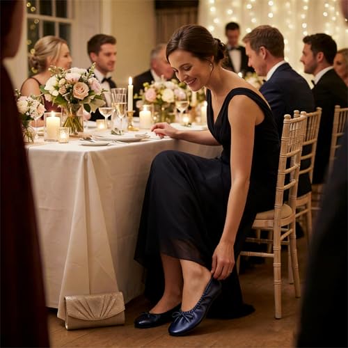 Rolly Flats-Women's Foldable Ballet Flats, Travel & Wedding Shoes, Fit in Your Purse-Navy Blue
