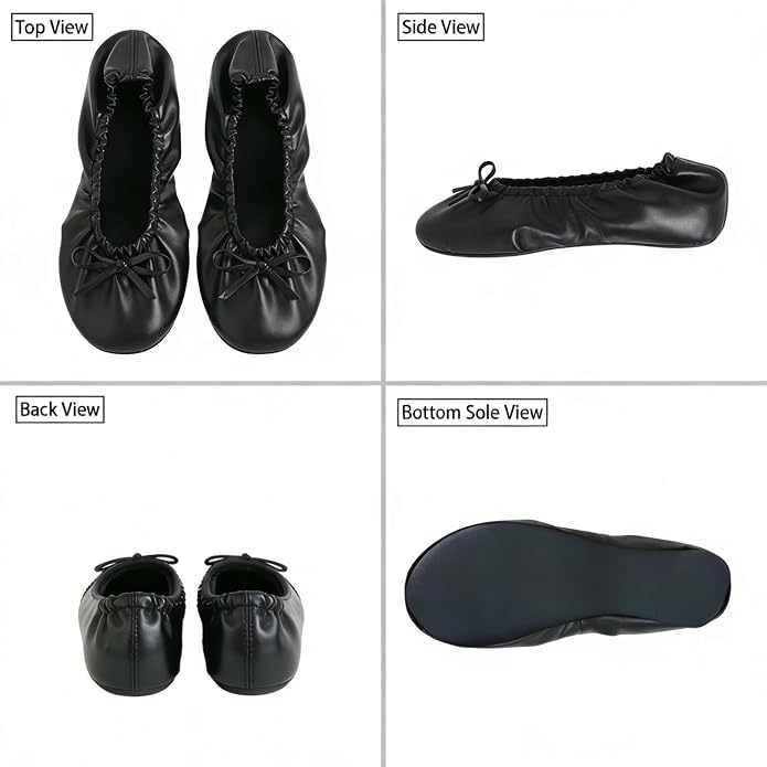 Rolly Flats-Women's Foldable Ballet Flats, Travel & Wedding Shoes, Fit in Your Purse-Black