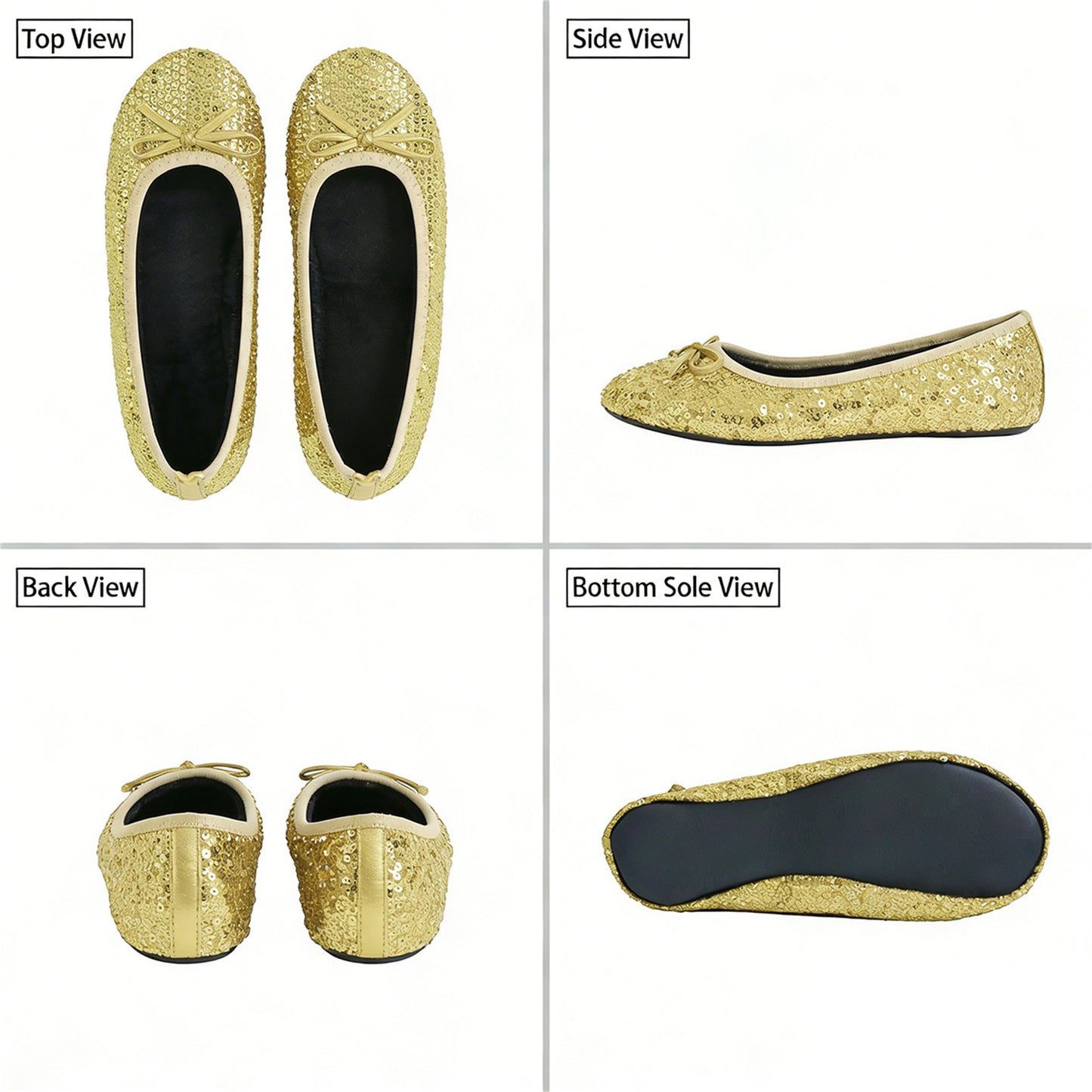 Rolly Flats-Women's Foldable Ballet Flats, Travel & Wedding Shoes, Fit in Your Purse-Gold Sequin