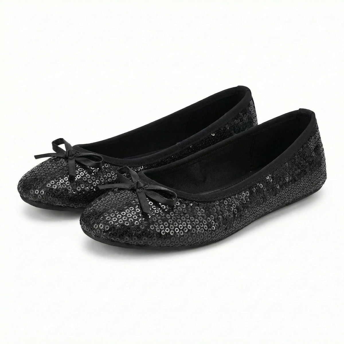 Rolly Flats-Women's Foldable Ballet Flats, Travel & Wedding Shoes, Fit in Your Purse-Black Sequin