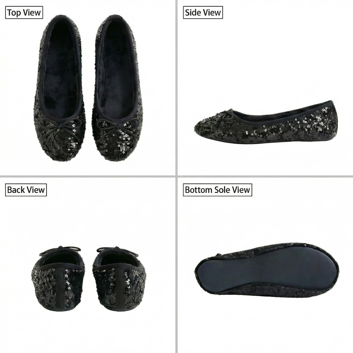 Rolly Flats-Women's Foldable Ballet Flats, Travel & Wedding Shoes, Fit in Your Purse-Black Sequin