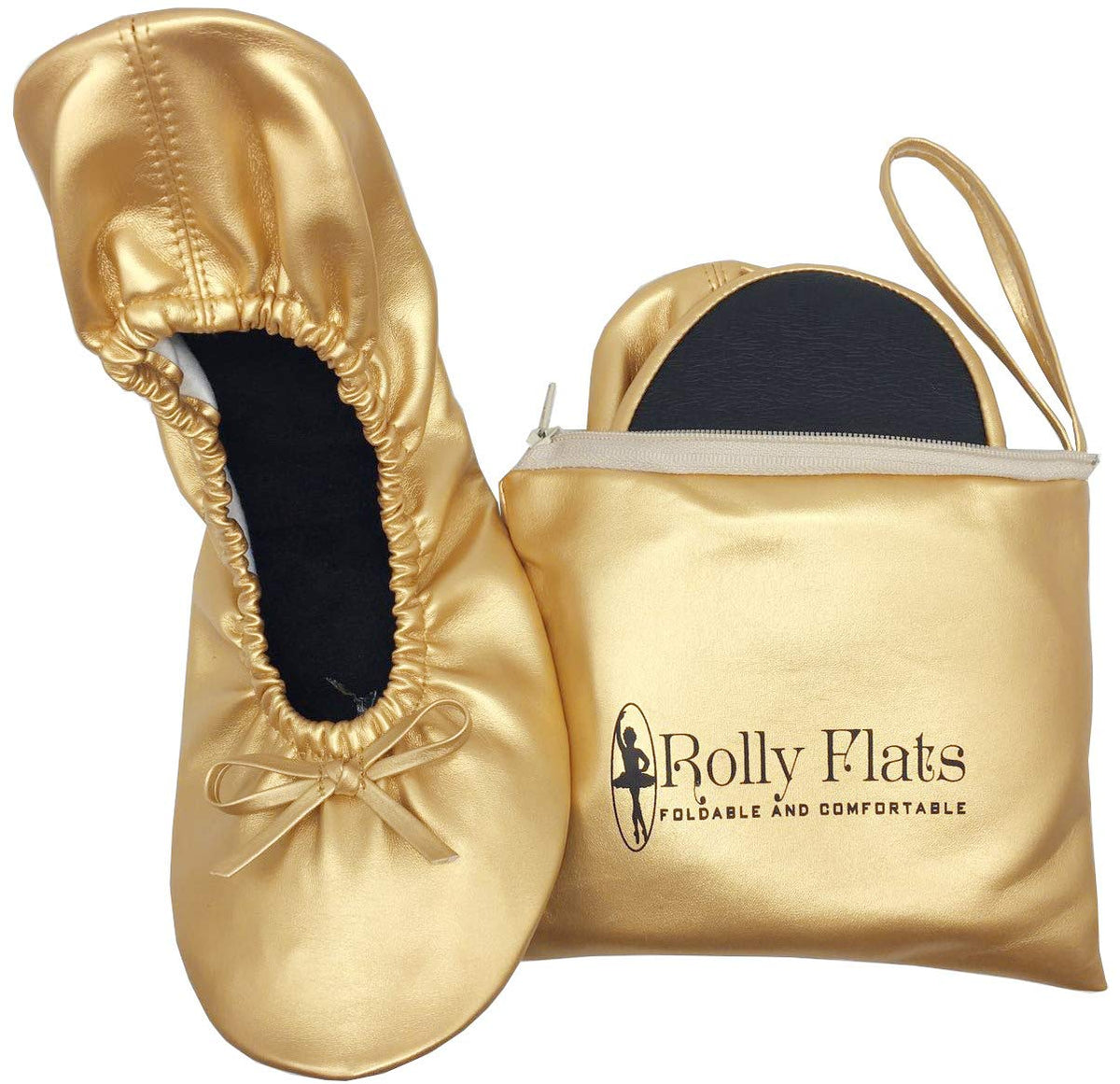 Rolly Flats-Women's Foldable Ballet Flats, Travel & Wedding Shoes, Fit in Your Purse-Gold