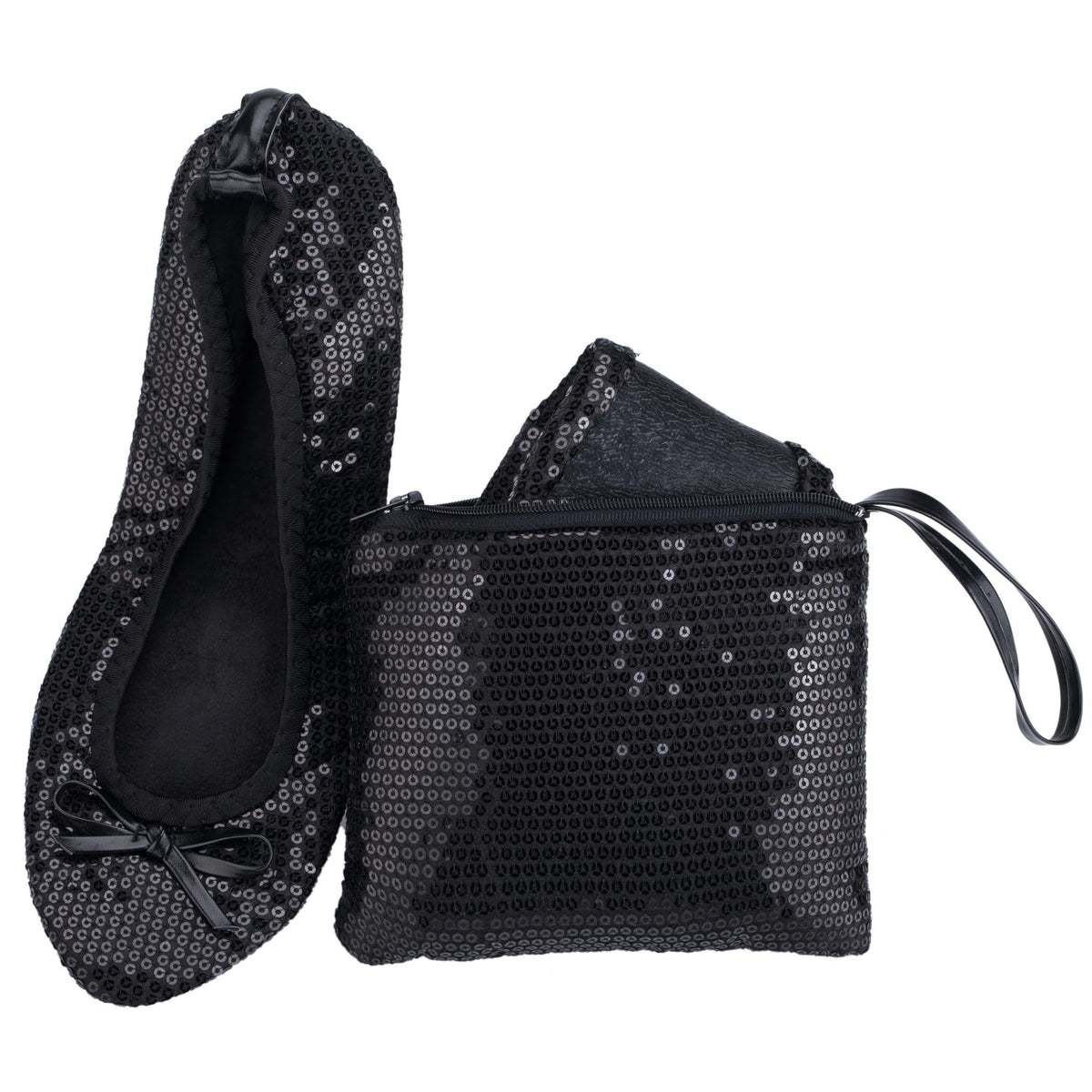 Rolly Flats-Women's Foldable Ballet Flats, Travel & Wedding Shoes, Fit in Your Purse-Black Sequin
