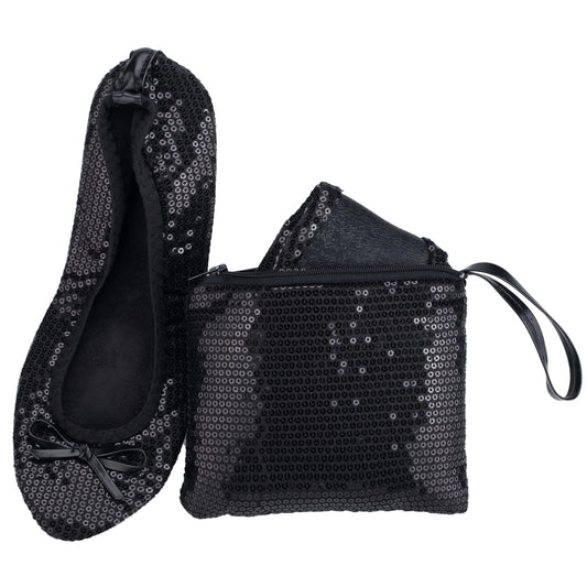 Rolly Flats-Women's Foldable Ballet Flats, Travel & Wedding Shoes, Fit in Your Purse-Black Sequin