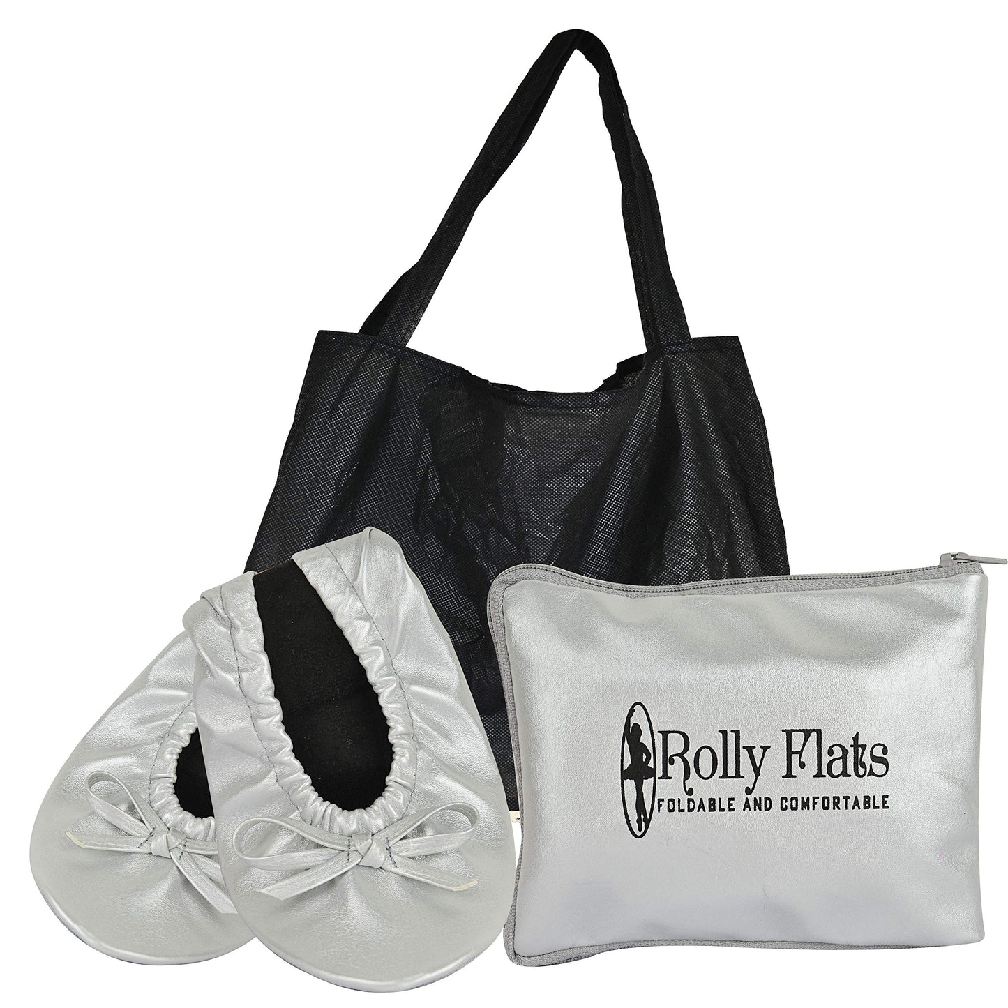 Rolly Flats-Women's Foldable Ballet Flats, Travel & Wedding Shoes, Fit in Your Purse + Tote-Silver