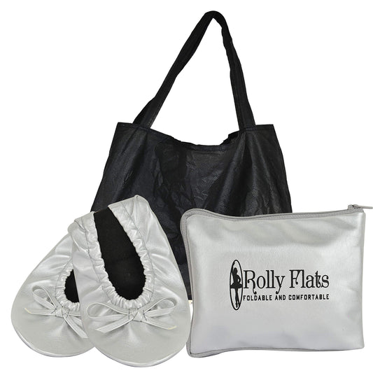 Rolly Flats-Women's Foldable Ballet Flats, Travel & Wedding Shoes, Fit in Your Purse + Tote-Silver