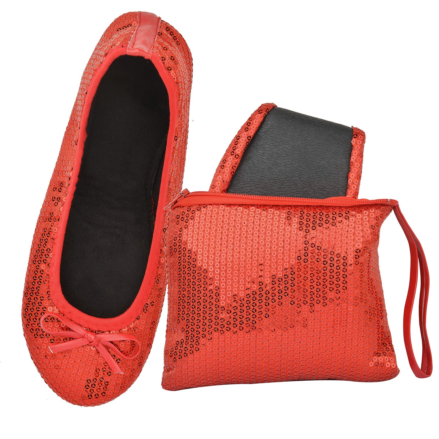 Rolly Flats-Women's Foldable Ballet Flats, Travel & Wedding Shoes, Fit in Your Purse-Red Sequin