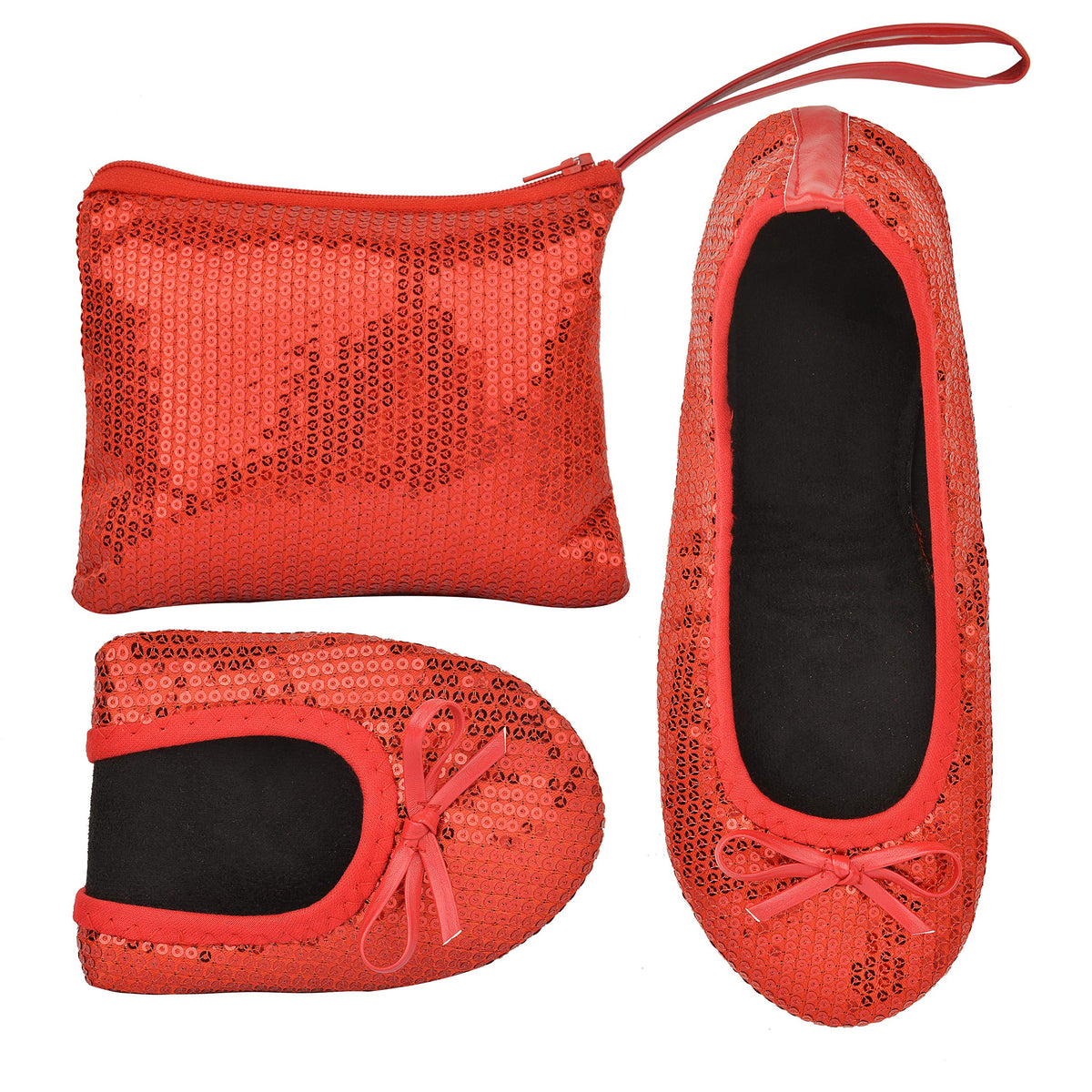 Rolly Flats-Women's Foldable Ballet Flats, Travel & Wedding Shoes, Fit in Your Purse-Red Sequin