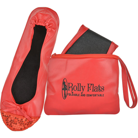Rolly Flats-Women's Foldable Ballet Flats, Travel & Wedding Shoes, Fit in Your Purse-Red Sequin Tip