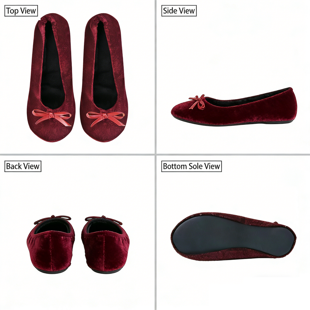 Rolly Flats-Women's Foldable Ballet Flats, Travel & Wedding Shoes, Fit in Your Purse-Burgundy Velvet