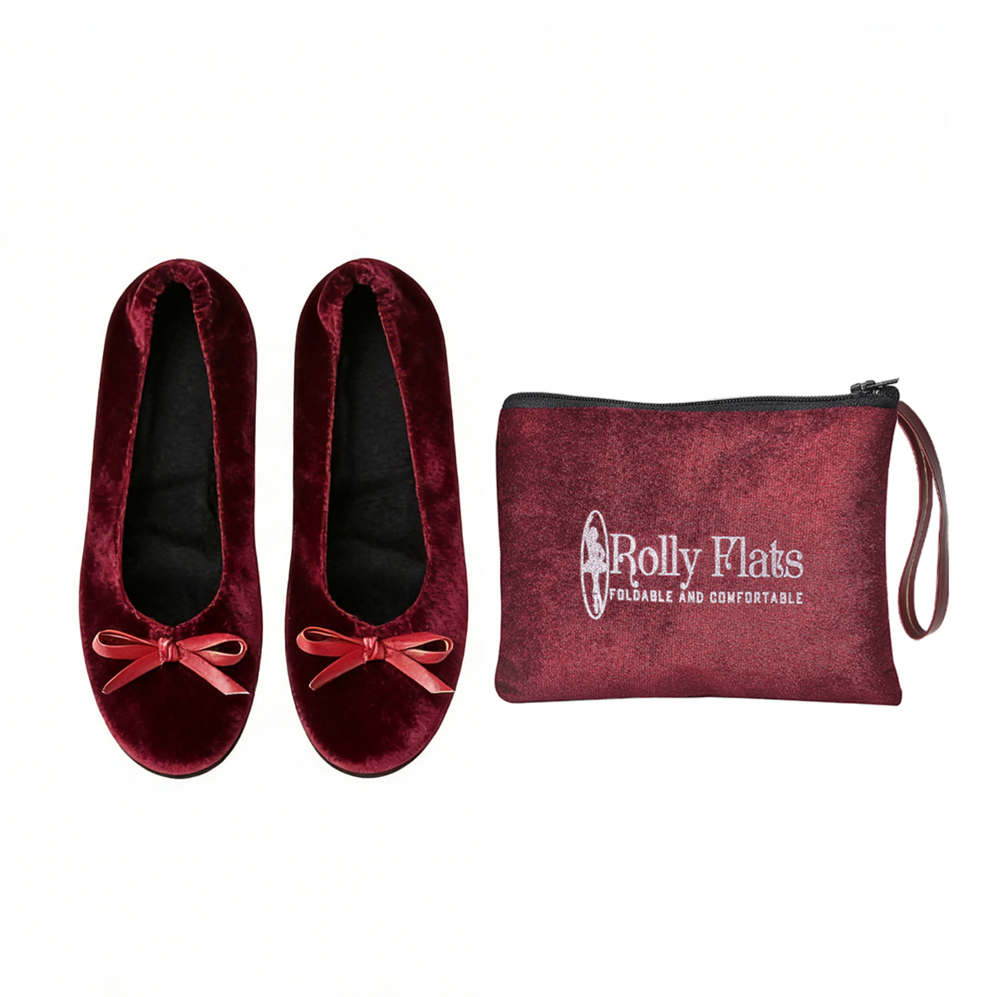 Rolly Flats-Women's Foldable Ballet Flats, Travel & Wedding Shoes, Fit in Your Purse-Burgundy Velvet