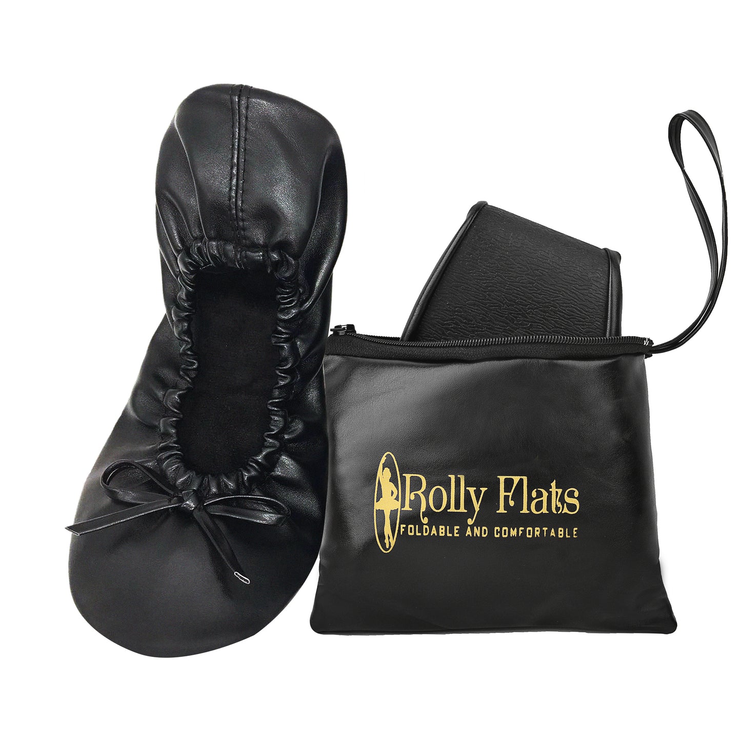 Rolly Flats-Kids's Portable Foldable Ballet Flats Shoes Pumps Roll Up Slippers with Travel Pouch Bag-Black
