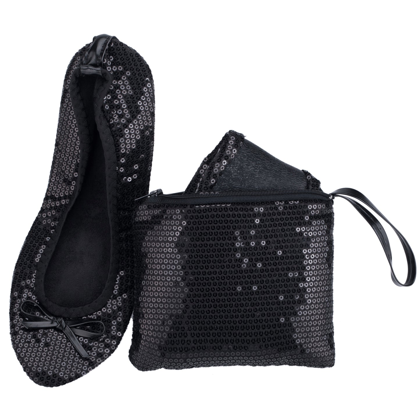 Rolly Flats-Kids's Portable Foldable Ballet Flats Shoes Pumps Roll Up Slippers with Travel Pouch Bag-Black Sequin