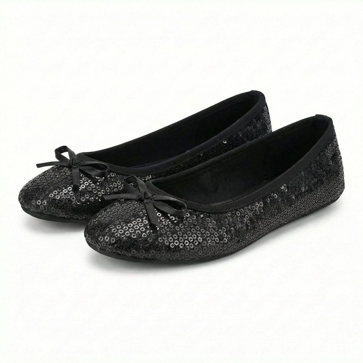 Rolly Flats-Kids's Portable Foldable Ballet Flats Shoes Pumps Roll Up Slippers with Travel Pouch Bag-Black Sequin