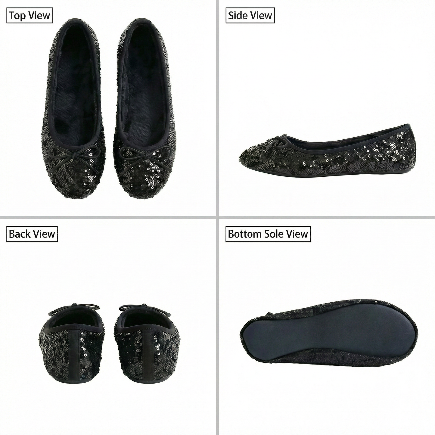 Rolly Flats-Kids's Portable Foldable Ballet Flats Shoes Pumps Roll Up Slippers with Travel Pouch Bag-Black Sequin