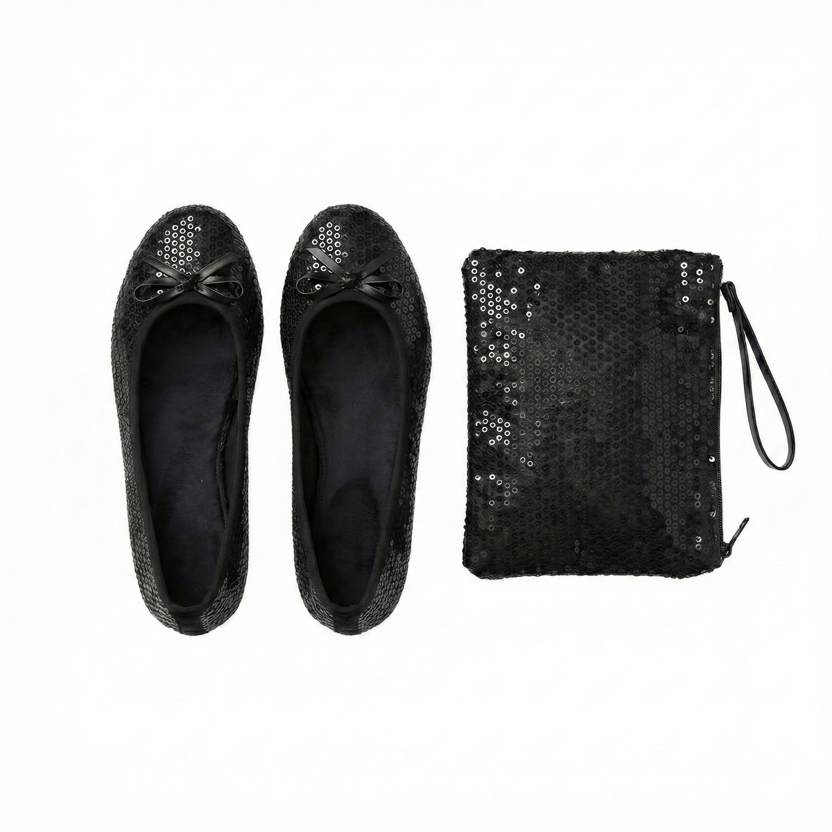 Rolly Flats-Women's Foldable Ballet Flats, Travel & Wedding Shoes, Fit in Your Purse + Tote-Black Sequin