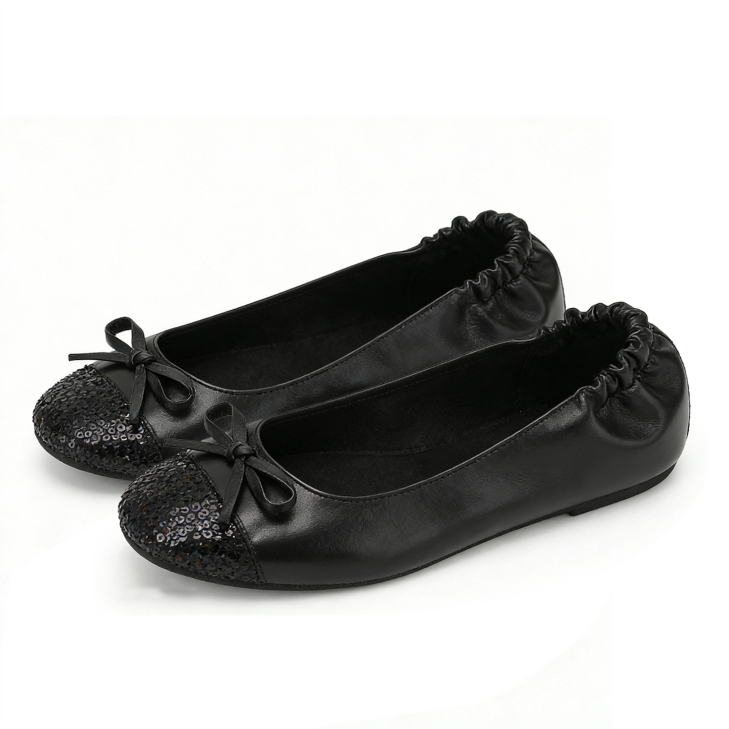 Rolly Flats-Women's Foldable Ballet Flats, Travel & Wedding Shoes, Fit in Your Purse-Black Sequin Tip