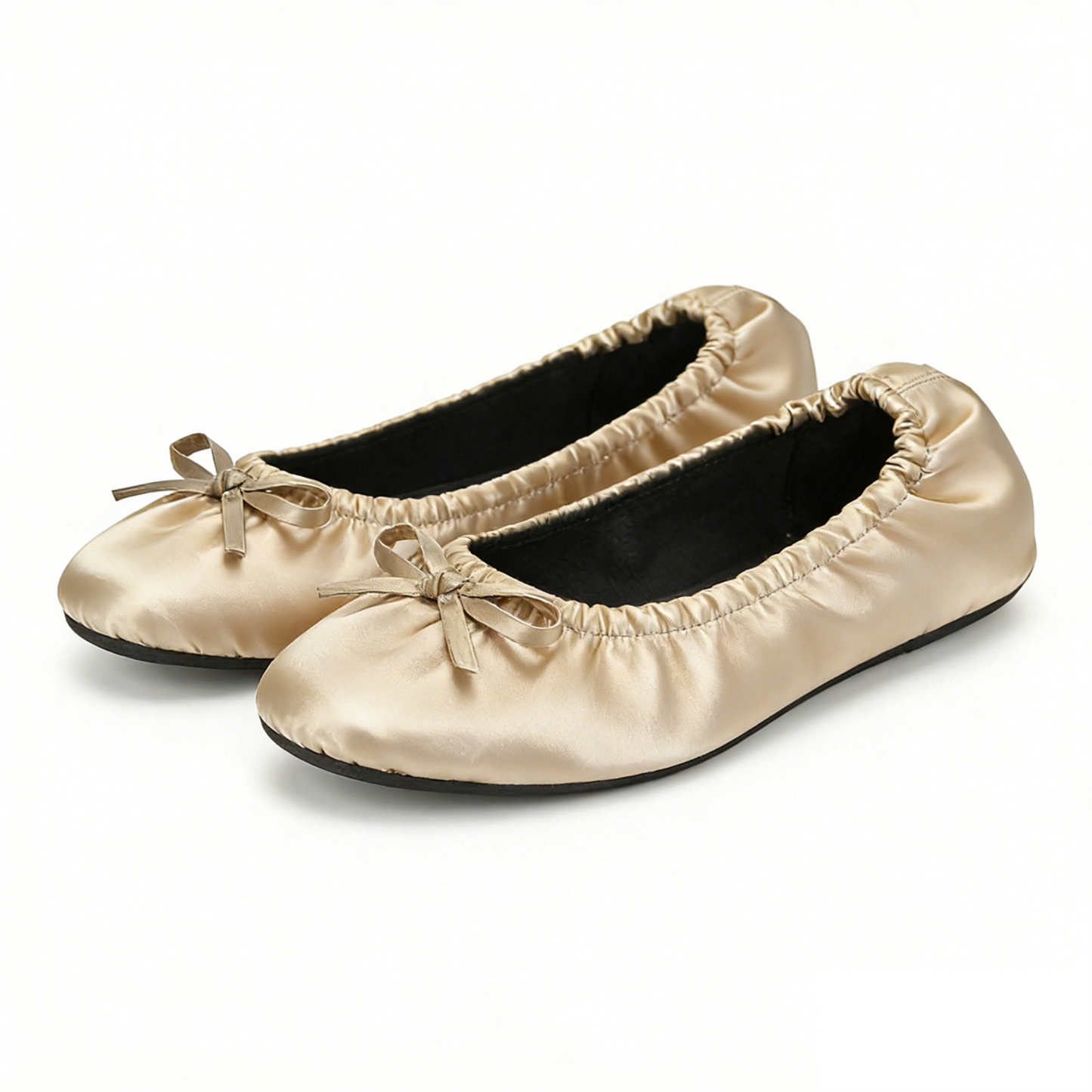 Rolly Flats-Women's Foldable Ballet Flats, Travel & Wedding Shoes, Fit in Your Purse-Champagne Gold (non elastic)