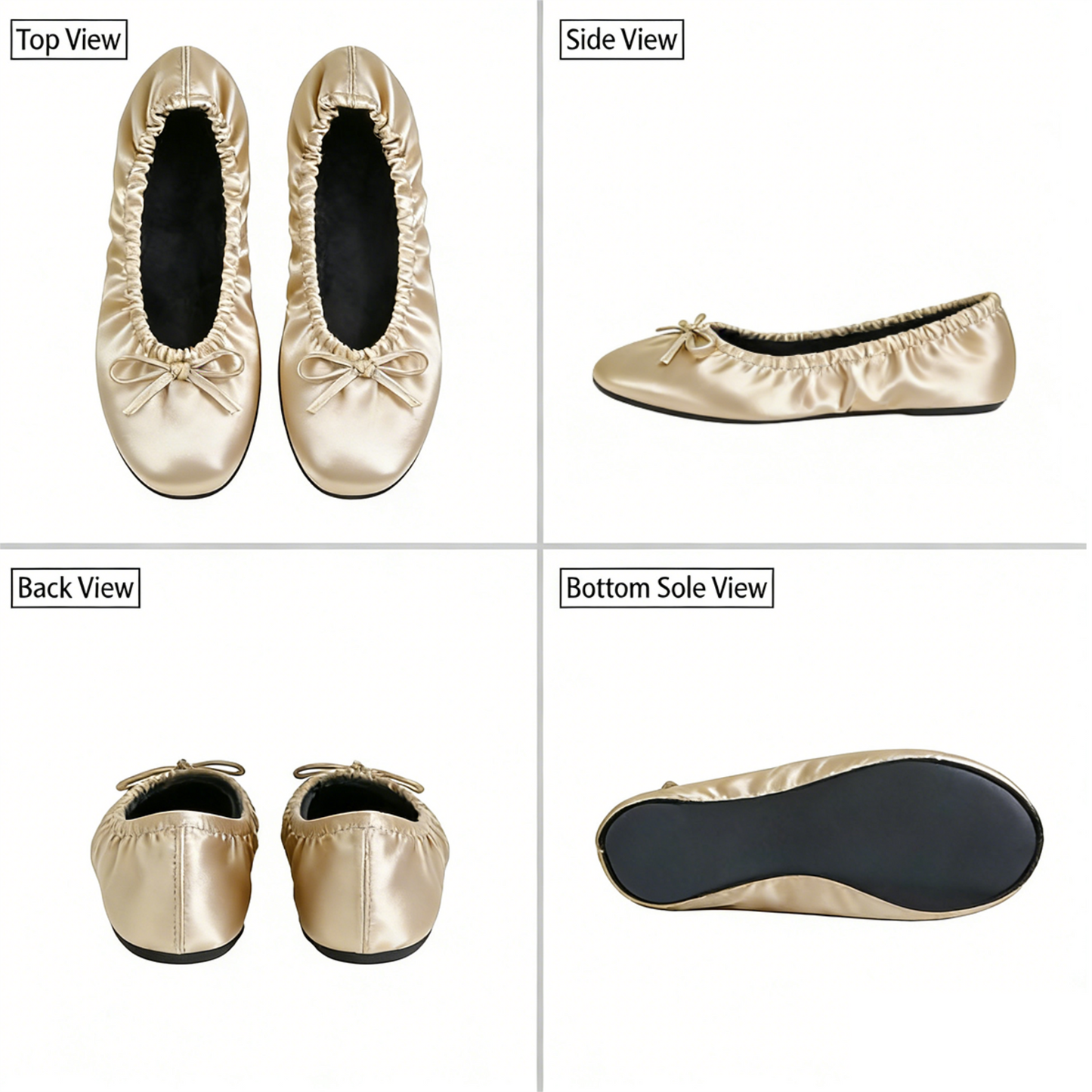Rolly Flats-Women's Foldable Ballet Flats, Travel & Wedding Shoes, Fit in Your Purse-Champagne Gold (non elastic)
