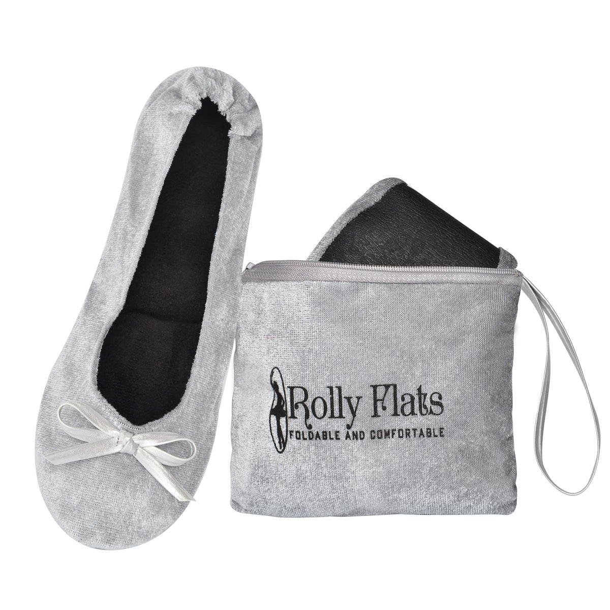 Rolly Flats-Women's Foldable Ballet Flats, Travel & Wedding Shoes, Fit in Your Purse-Light Grey Velvet