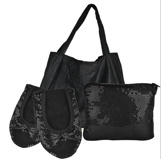 Rolly Flats-Women's Foldable Ballet Flats, Travel & Wedding Shoes, Fit in Your Purse + Tote-Black Sequin