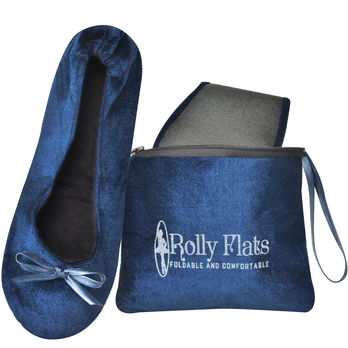 Rolly Flats-Women's Foldable Ballet Flats, Travel & Wedding Shoes, Fit in Your Purse-Royal Blue Velvet