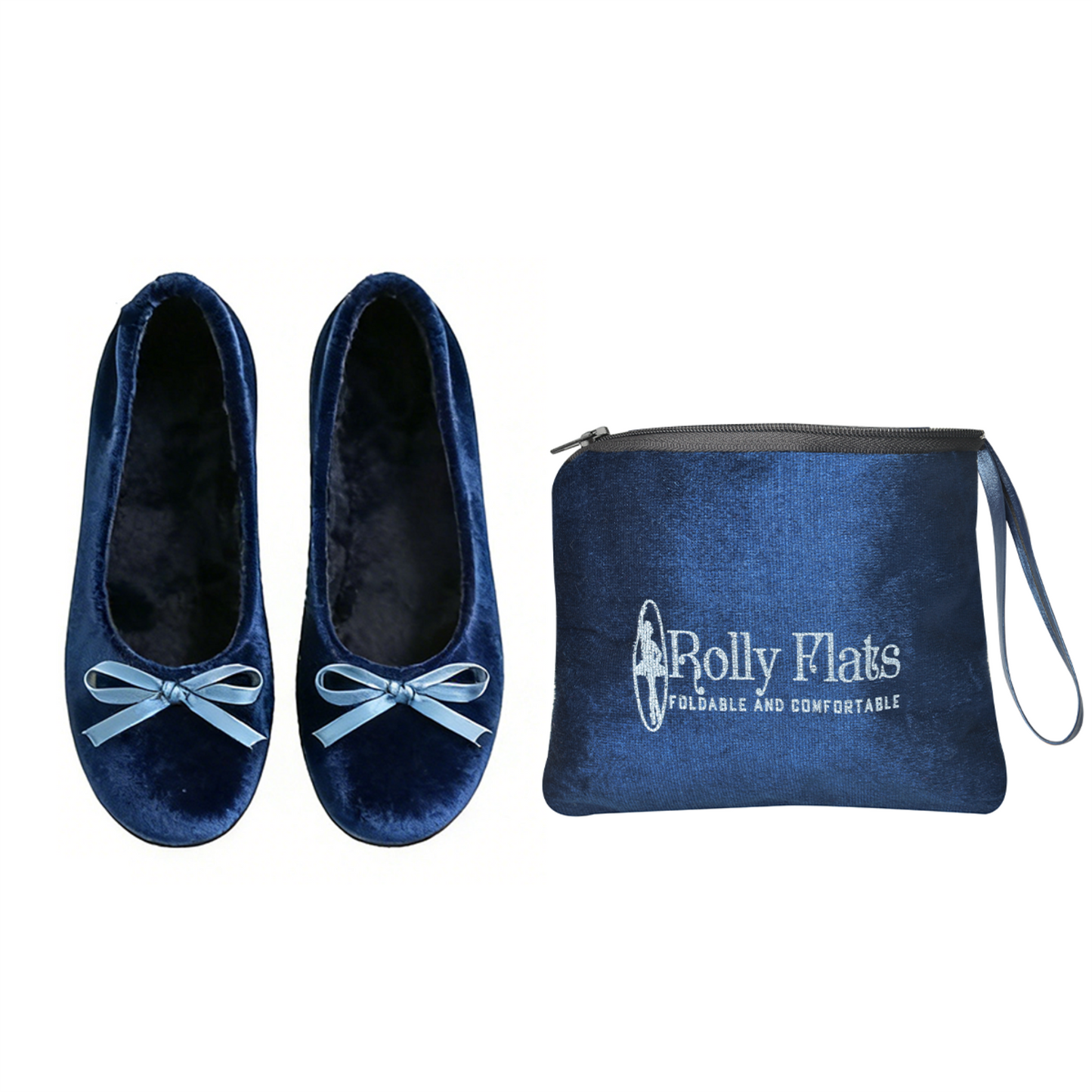 Rolly Flats-Women's Foldable Ballet Flats, Travel & Wedding Shoes, Fit in Your Purse-Royal Blue Velvet