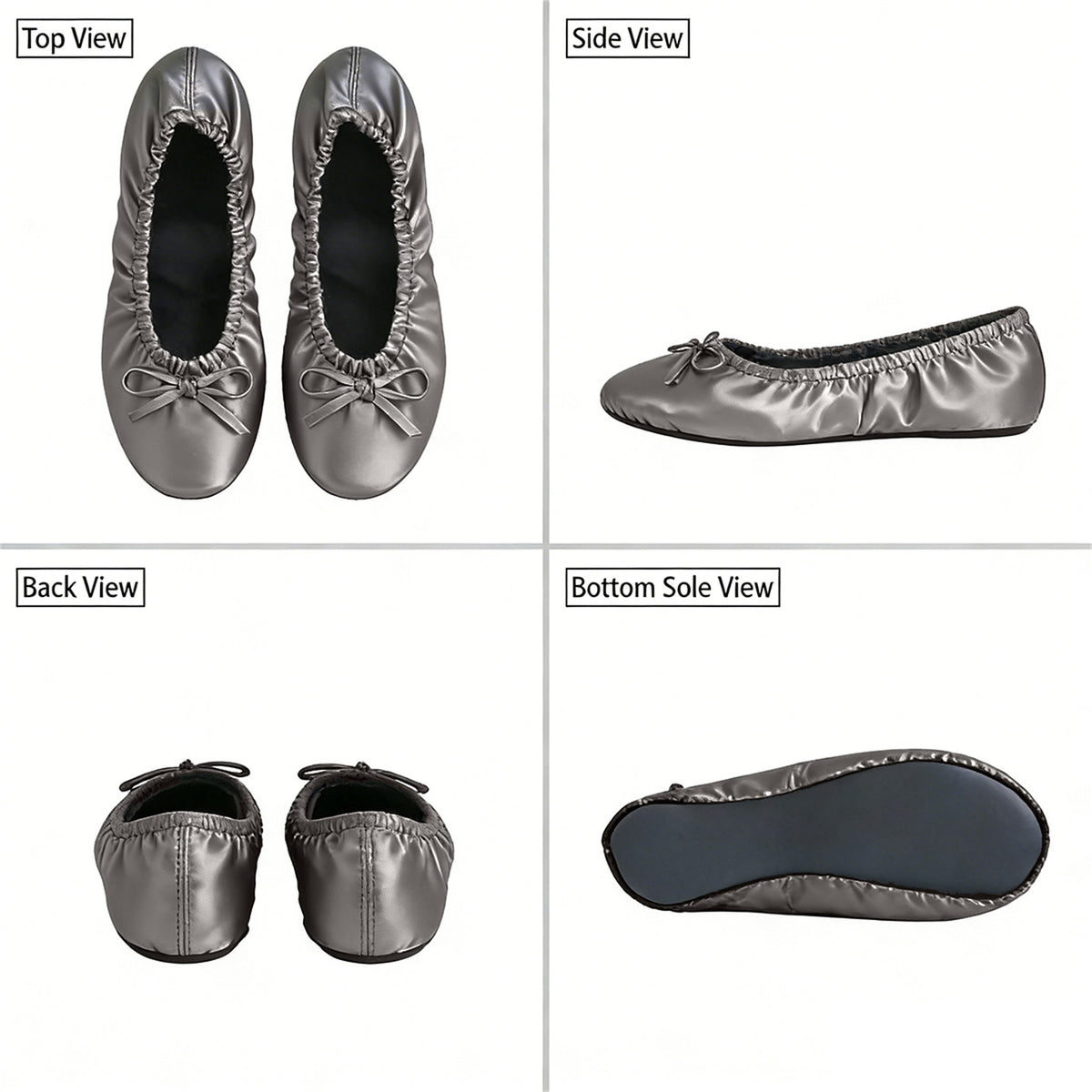 Rolly Flats-Women's Foldable Ballet Flats, Travel & Wedding Shoes, Fit in Your Purse-Space Grey