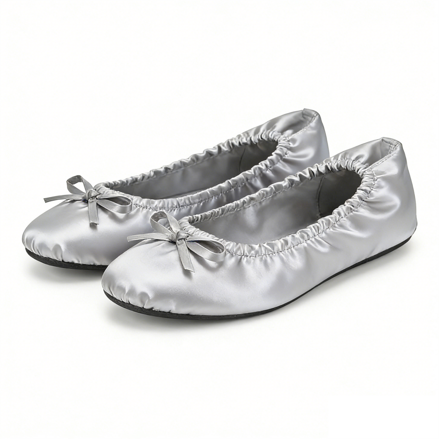 Rolly Flats-Kids's Portable Foldable Ballet Flats Shoes Pumps Roll Up Slippers with Travel Pouch Bag-Silver