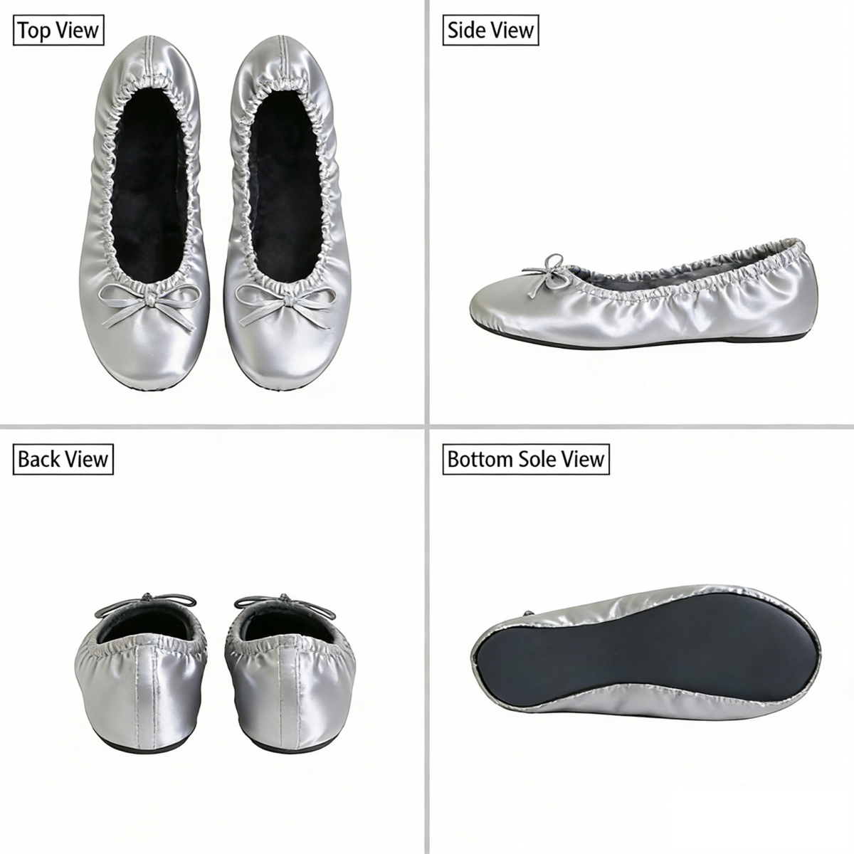 Rolly Flats-Kids's Portable Foldable Ballet Flats Shoes Pumps Roll Up Slippers with Travel Pouch Bag-Silver