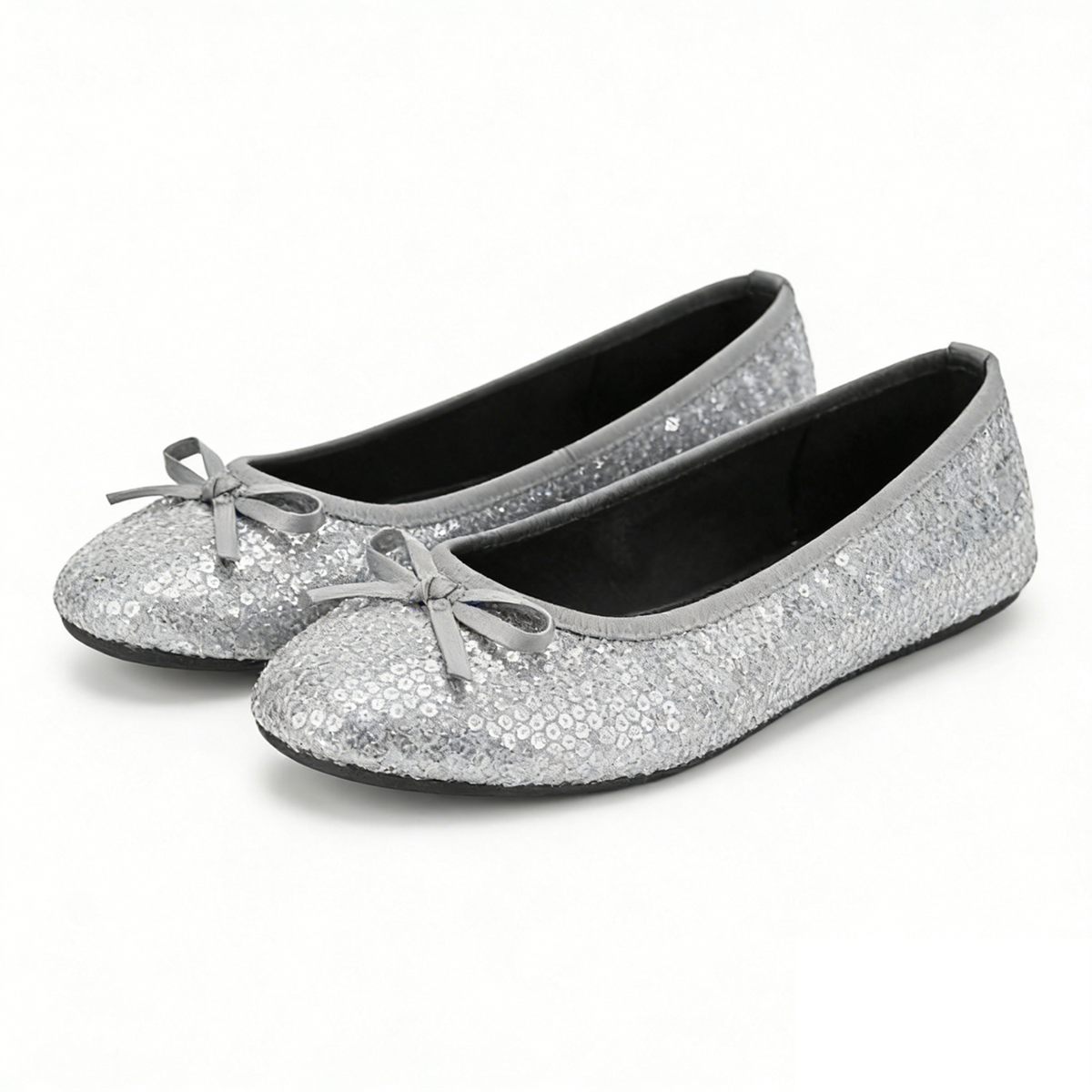 Rolly Flats-Women's Foldable Ballet Flats, Travel & Wedding Shoes, Fit in Your Purse-Silver Sequin