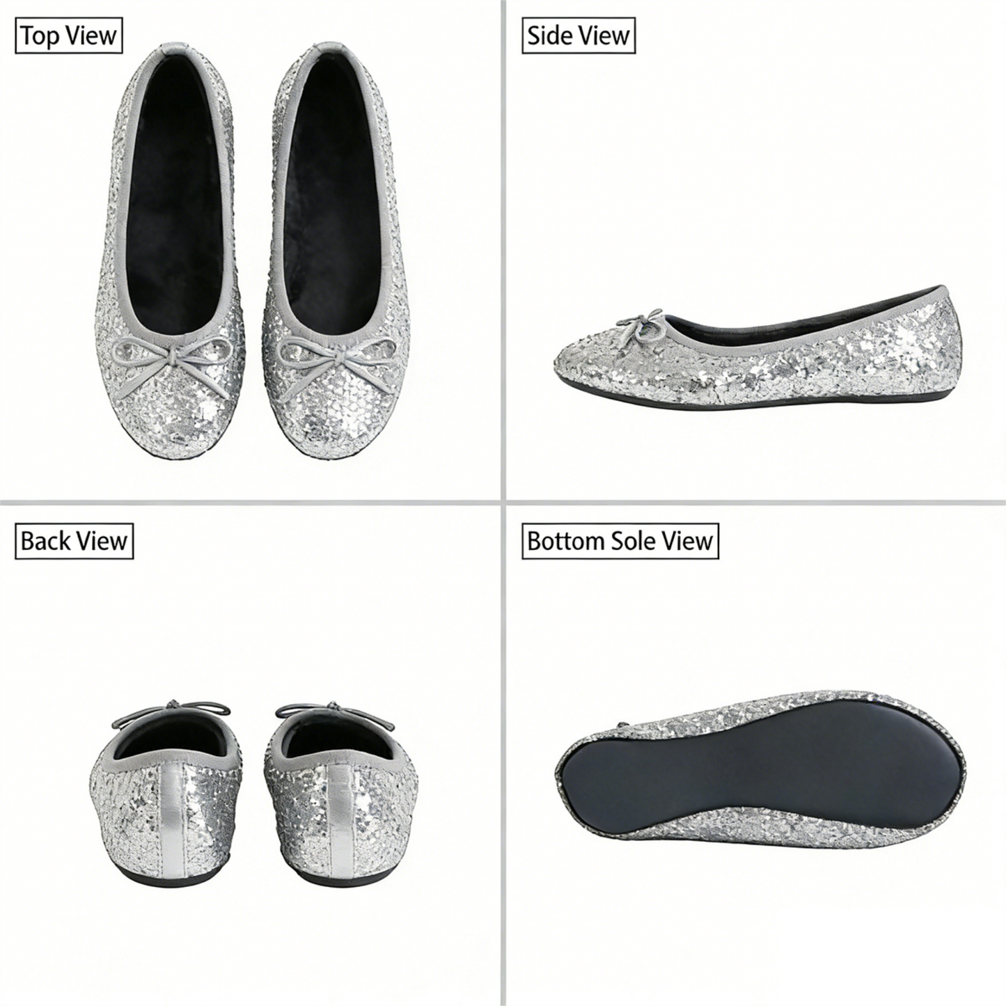 Rolly Flats-Women's Foldable Ballet Flats, Travel & Wedding Shoes, Fit in Your Purse-Silver Sequin
